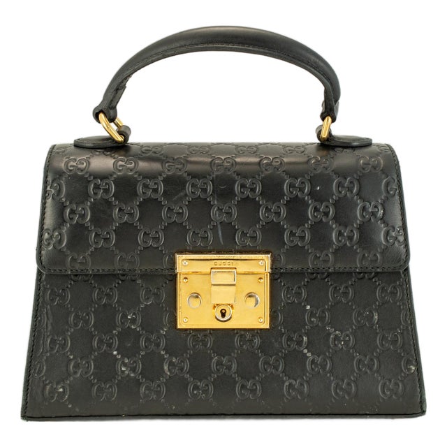 Gucci Gg Signature Black Gold-Hardware Padlock Top Handle Bag For Sale