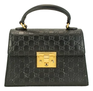 Gucci Gg Signature Black Gold-Hardware Padlock Top Handle Bag
