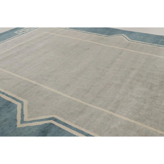 Rug & Kilim’s Oversized Contemporary Art Deco Style Rug in Teal, Ivory & Gray For Sale In New York - Image 6 of 11