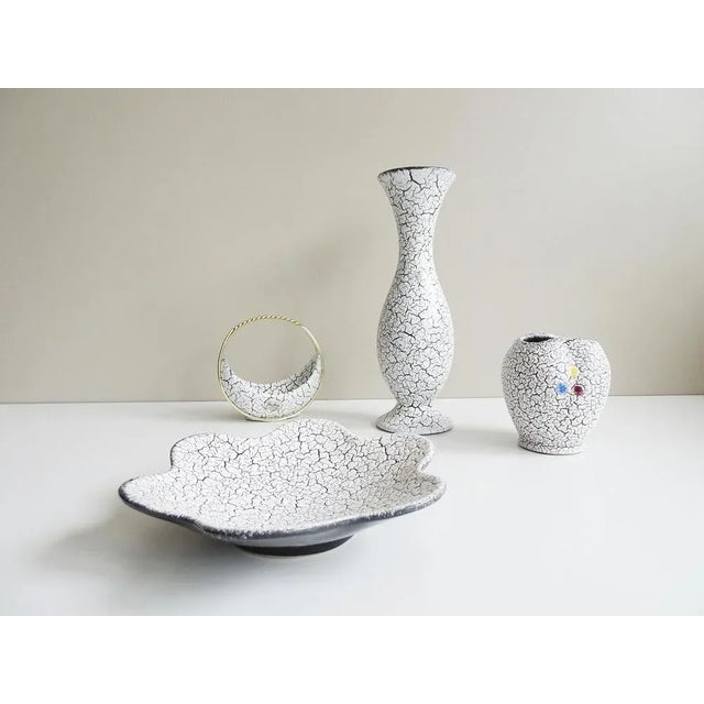 Four -part ceramic set by Jasba, Decor Cortina from the 1960s. Timeless residential decor classics with black white shrink...