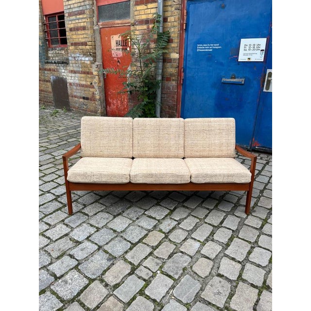 Three-Seater Sofa in Beige Wool and Teak by Ole Wanscher for Cado For Sale - Image 6 of 11