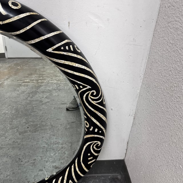 Wood Monumental Round Mirror in the Style of Karl Springer For Sale - Image 7 of 13