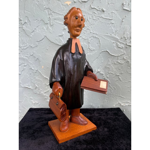 Mid-Century Modern Vintage Italian Hand-Carved Wood Scholar/Lawyer Figure Sculpture by Romer For Sale - Image 3 of 12