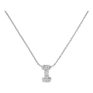 10K White Gold Diamond Accent "I" Initial Bubble Pendant Necklace For Sale