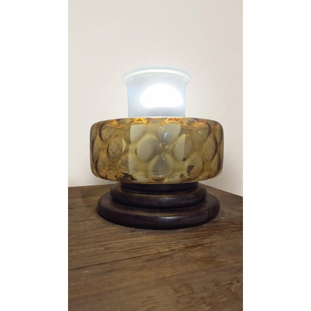 Mid-Century Table Lamp in Pressed Amber Glass and Wood, 1930 For Sale - Image 6 of 9
