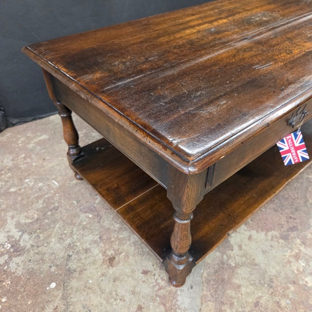 Wood Late 20th Century English Cherry 2 Drawer Turned Leg Potbaord Base Coffee Table For Sale - Image 7 of 13