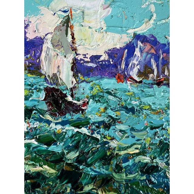Turquoise Oil Painting Under Sails in the Endless Sea Oleksiy Ivanyuk For Sale - Image 8 of 10