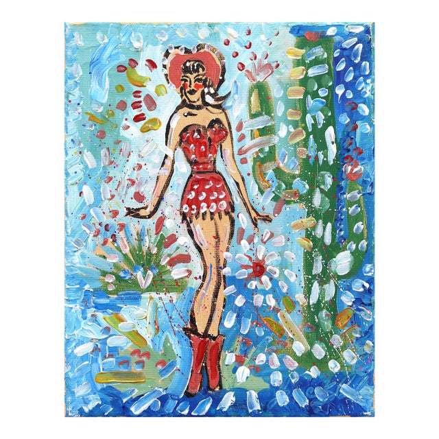 Desert Dream - Abstract Color Drenched Figurative Pinup Painting on Canvas Original Artwork by Jesse Black For Sale