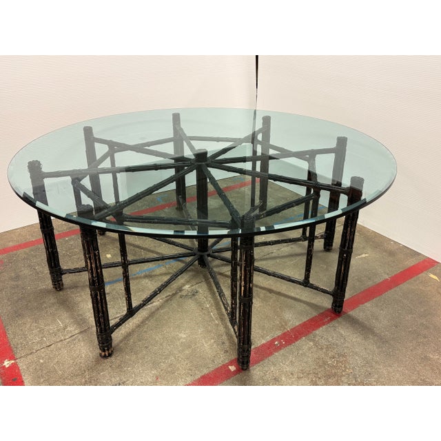 Late 20th Century McGuire Furniture Round Glass + Bamboo Dining Table, 72 Inches For Sale - Image 5 of 12