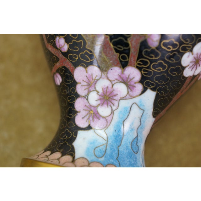 6 Chinese Brass Cloisonne Enameled Floral Vases Brush Bowls Ashtray Dishes For Sale - Image 14 of 17