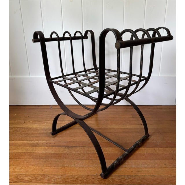 Mid 20th century scrolled iron cerule bench with beautifully aged patina ready for your custom upholstered cushion