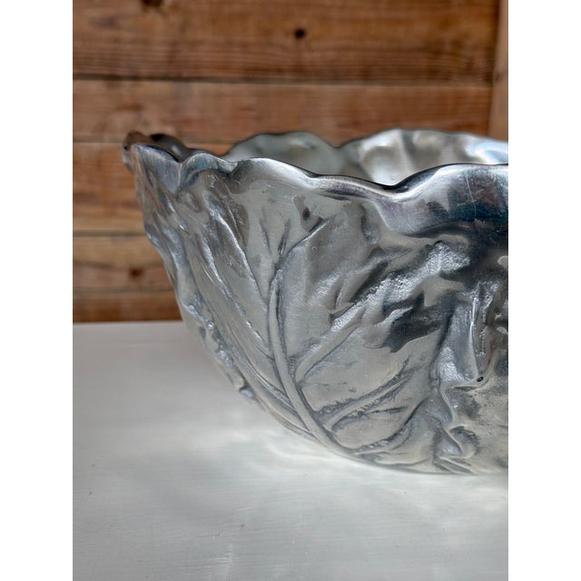 Metal Vintage Cabbage-Form Cast Metal Decorative Bowl With Pewter-Tone Finish For Sale - Image 7 of 11