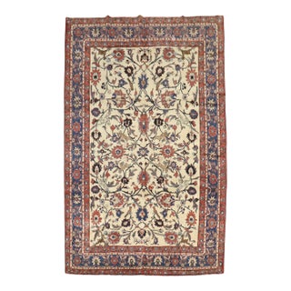 19th Century Zabihi Collection Ivory Antique Persian Teheran Carpet - 6'10" x 10'4" For Sale