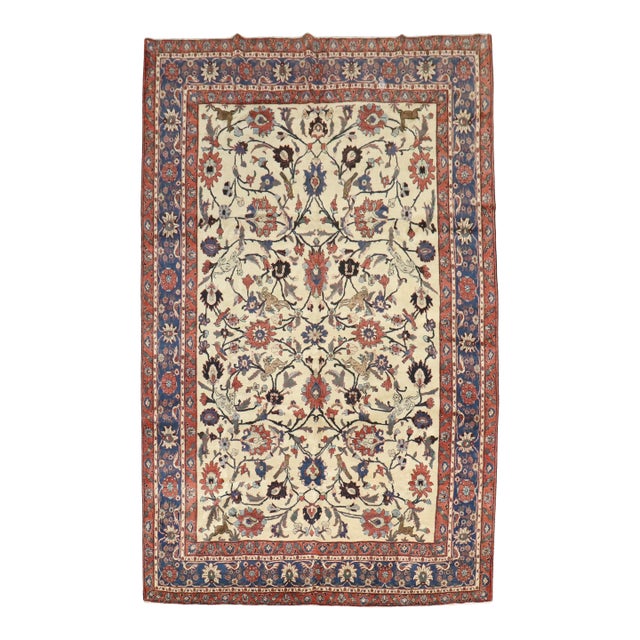 19th Century Zabihi Collection Ivory Antique Persian Teheran Carpet - 6'10" x 10'4" For Sale