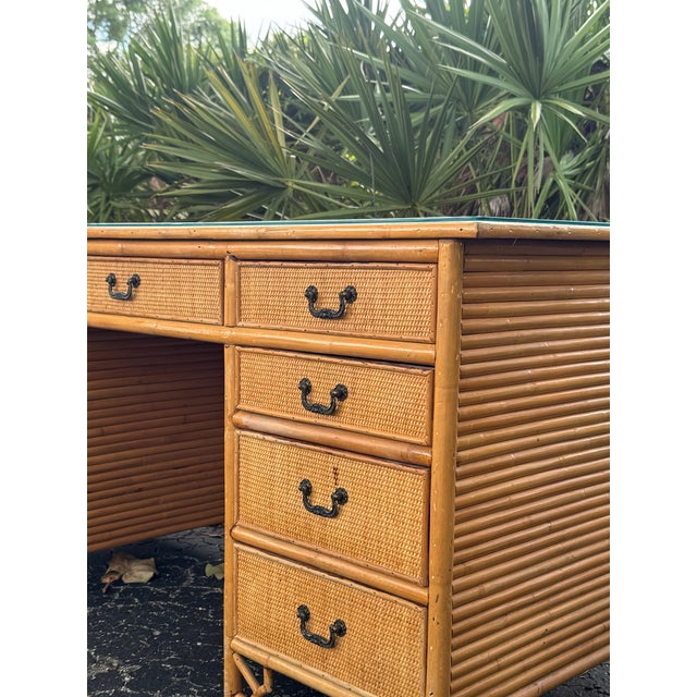 Vintage Coastal Bamboo & Rattan Campaign Desk in the Manner of Henry Link For Sale In Tampa - Image 6 of 8