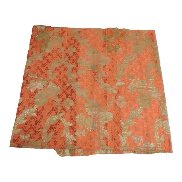 Antique Orange & Silver French Woven Textile Panel For Sale