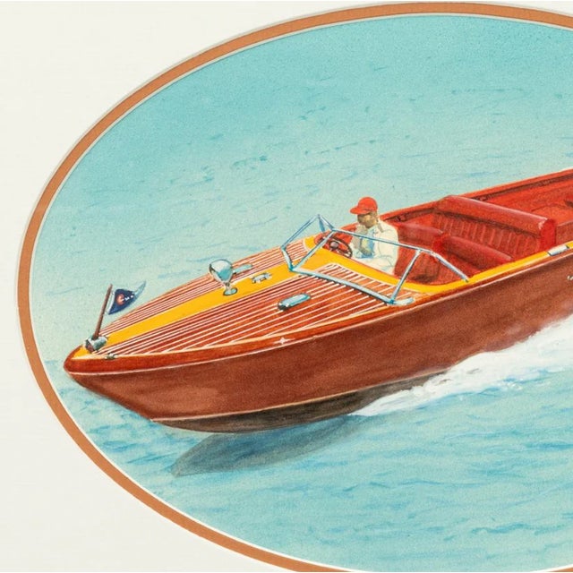 Traditional Chris-Craft Speedboat Gouache C1950s Painting For Sale - Image 3 of 6