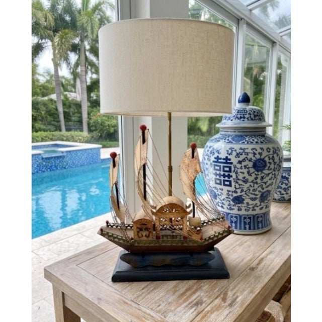 Vintage Mid-Century Handcrafted Chinese Junk Boat Table Lamp For Sale - Image 9 of 12