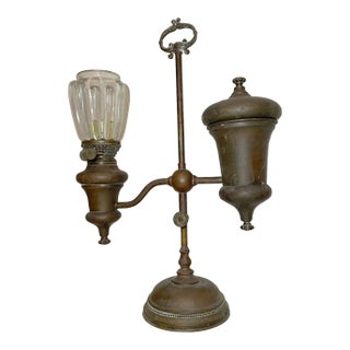 Antique 1800's Manhattan Brass Co. Large Ornate Electrified Oil Student Lamp For Sale
