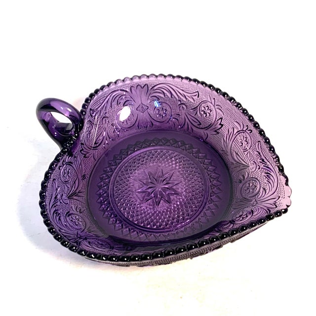 American Mid-Century Duncan & Miller Sandwich Purple Glass Candy Dish Trinket Dish For Sale - Image 3 of 12