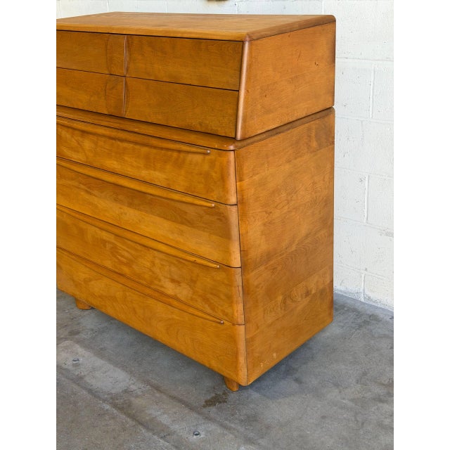 Wood Heywood-Wakefield Maple Wood Tallboy Chest 6-Drawer Dresser Mid-Century Modern 1950s For Sale - Image 7 of 10