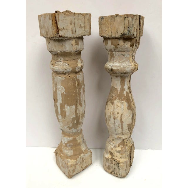 1920s French Wood Chippy Paint Balusters - a Pair For Sale - Image 10 of 10
