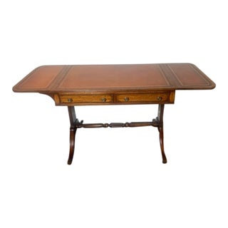 1980s Heritage Henredon Mahogany Drop Leaf Desk With Inlaid Leather Top For Sale