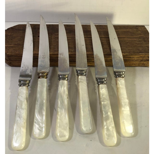 1950s Vintage Sheffield English Pearl Handled Steak Knives Set Of