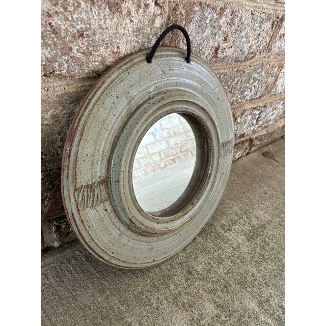 Vintage Small Ceramic Round Wall Mirror For Sale - Image 4 of 9