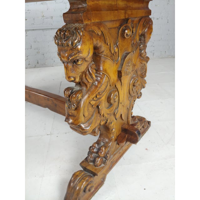 Wood 19th Century Highly Carved Ram Trestle Table For Sale - Image 7 of 11