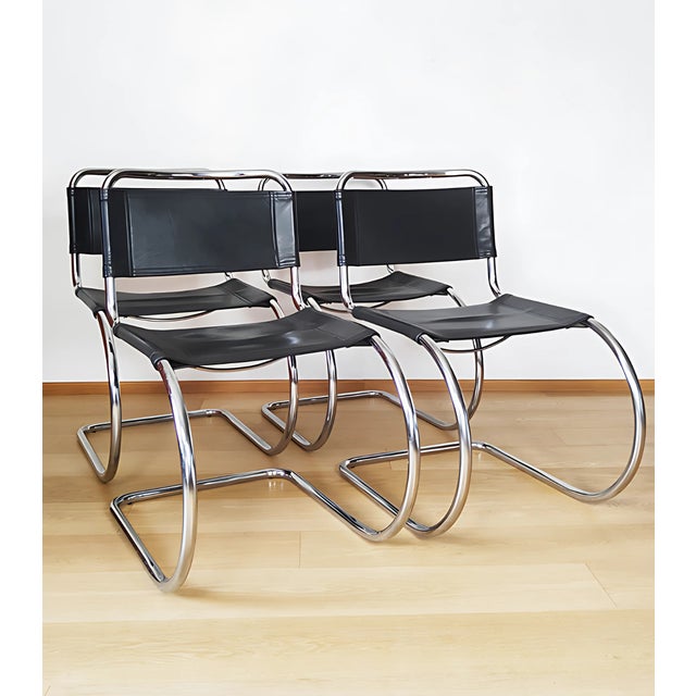 Bauhaus Steel and Leather Chairs, 1970s, Set of 4 For Sale - Image 6 of 6