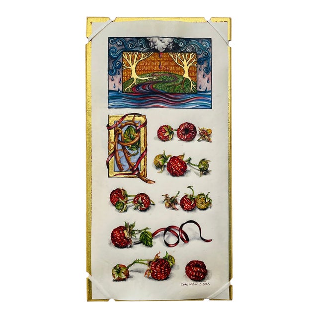 2003 Cathy Weber Raspberry Object Poem Painting Framed For Sale