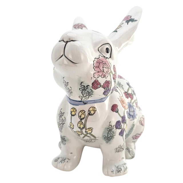 Ceramic Vintage Botanical Floral Porcelain Rabbit Figurine 10.5" For Sale - Image 7 of 15
