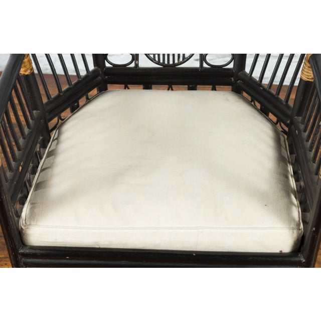 Horseshoe Back Chair with Bamboo Fretwork Geometric Motifs For Sale - Image 10 of 12