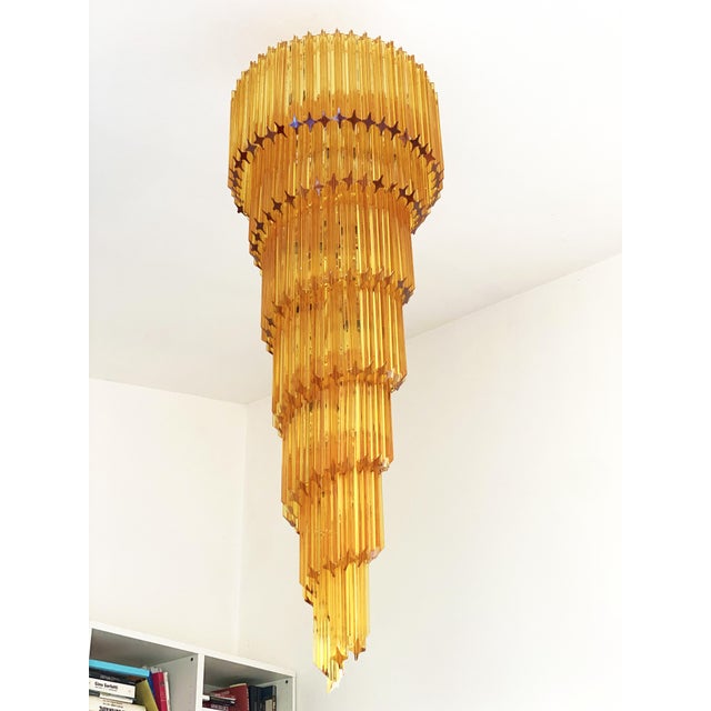 Amber Contemporary Amber “Quadriedro” Murano Glass Twister Chandelier in Venini Style For Sale - Image 8 of 8