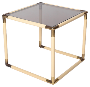 Brass & Cream Enameled Metal Square Coffee Table from Tommaso Barbi, Italy, 1970s