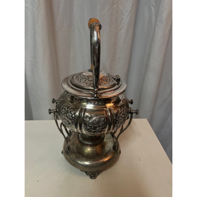 Late 19th Century Late 19th Century Ornate Silver Teapot With Tilting Warmer Stand, Floral Repoussé For Sale - Image 5 of 15