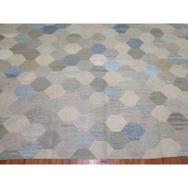 White Blue Gray Vintage Turkish Kilim For Sale - Image 4 of 6