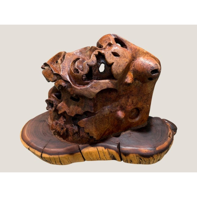 Late 20th Century Vintage Burl Root Wood Abstract Sculpture Live Edge Base Organic Modern 17" For Sale - Image 5 of 15