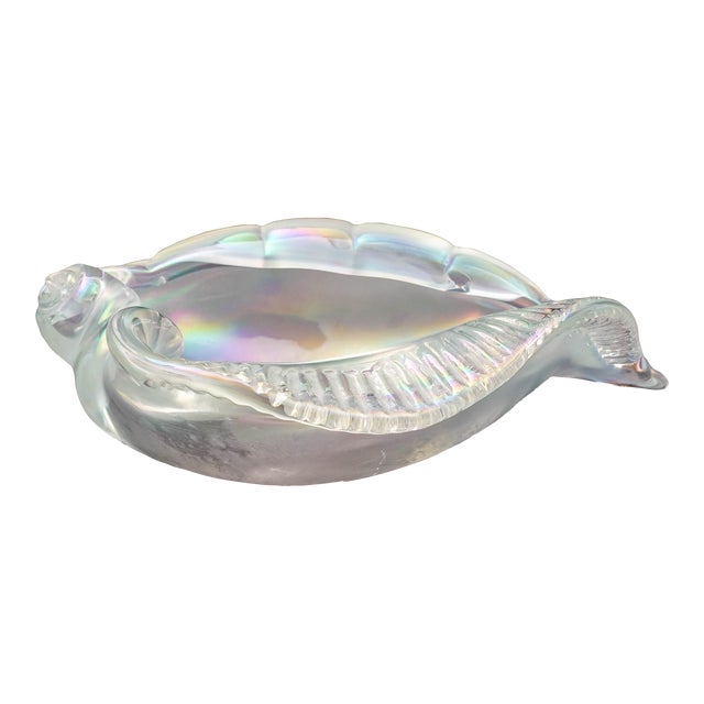Mid 20th Century Licio Zanetti Signed Murano Italy Iridescent Conch Shell Glass Bowl Sculpture For Sale