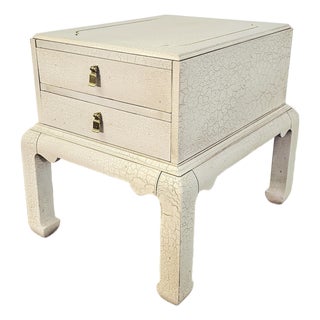 Lane Ming Style Cream Crackle Enamel Two-Drawer Nightstand, 1990 24.5" For Sale