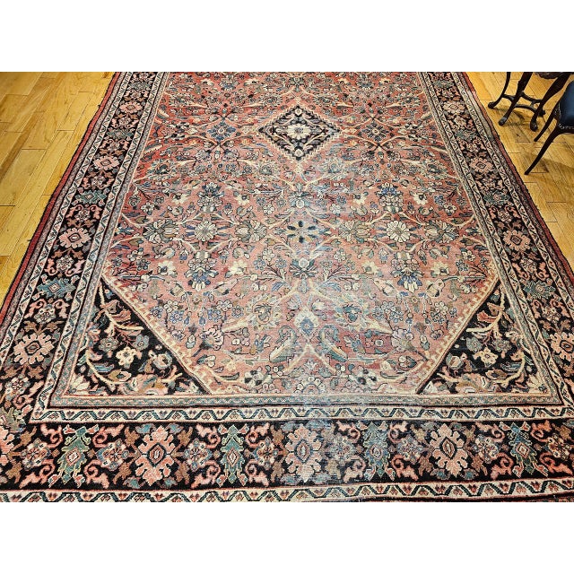 Persian Vintage Oversized Persian Mahal-Sultanabad Rug, Hand-Knotted Wool, Floral Pattern, Red & Navy, 11x17 For Sale - Image 3 of 16