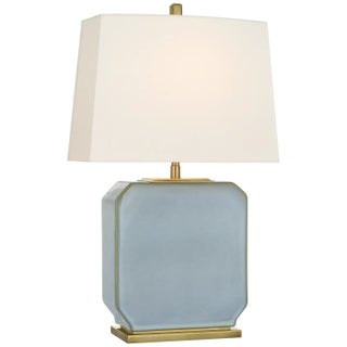 Thomas O'Brien by Visual Comfort Signature Monique 20" Table Lamp in Silk Blue with Linen Shade For Sale