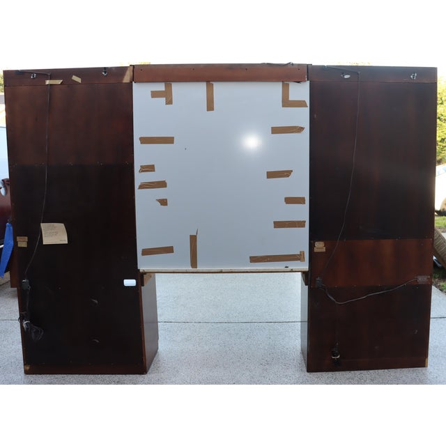 1970s Campaign Vintage Henredon Oak Wall Unit With Marble Counter and Mirrored Cabinets For Sale - Image 15 of 17