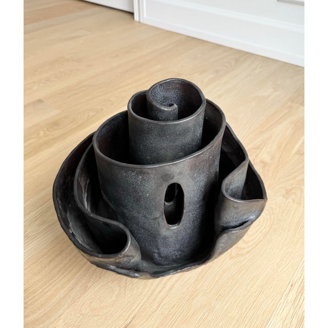 Contemporary Monumental 1970s Brutalist Signed Studio Pottery Spiral Sculpture / Vessel / Vase For Sale - Image 3 of 13
