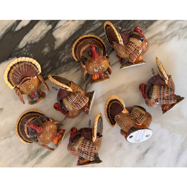Vintage Porcelain Turkey Motif Place Card Holders - Set of 8 For Sale - Image 4 of 13