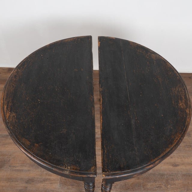 Gustavian (Swedish) Pair of 19th Century Swedish Black Painted Demilune Console Tables For Sale - Image 3 of 12