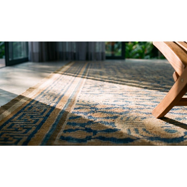 Blue 1900s Blue Navy Geometric Birds Chinese Rug 11'6'' X 14'6'' Handknotted Wool Carpet For Sale - Image 8 of 10