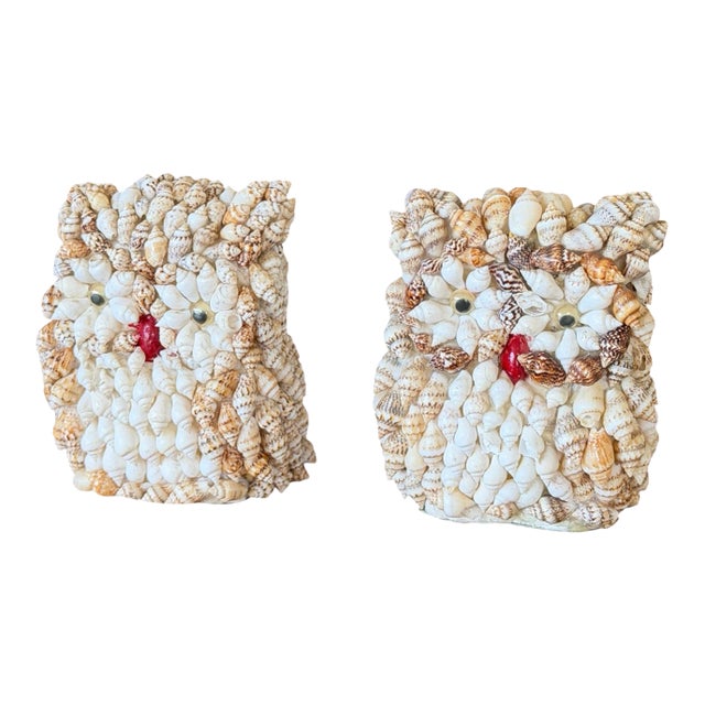 Pair of Vintage Seashell Encrusted Owl Figurines For Sale
