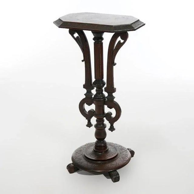 Antique Aesthetic Movement Carved Walnut Sculpture Display Pedestal Circa 1890 For Sale - Image 4 of 13
